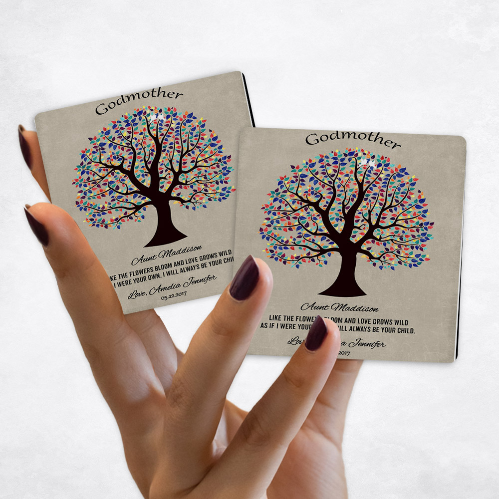 Close up picture of Faith Milestones Colorful Decorative Tree on Stone Magnet Set MAG-1460