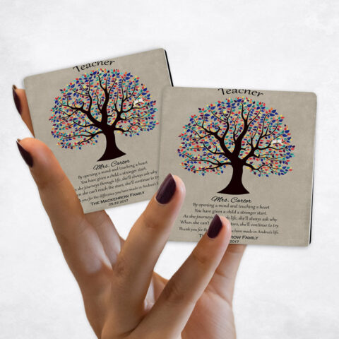 teacher appreciation Colorful Decorative Tree on Stone Magnet Set MAG-1462