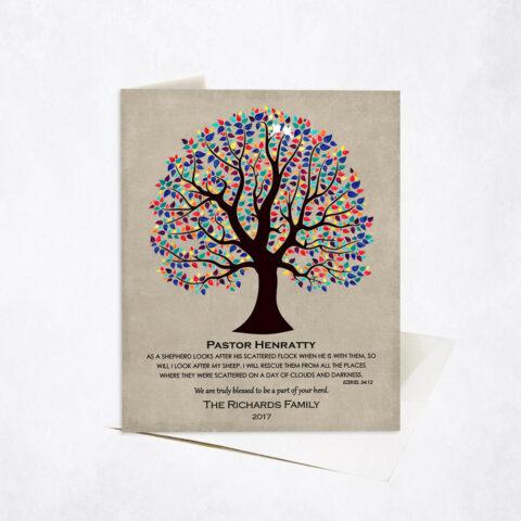 Colorful Pastor Gratitude Tree Scripture Ezekiel 34:12 clergy appreciation Stationery Card-1464