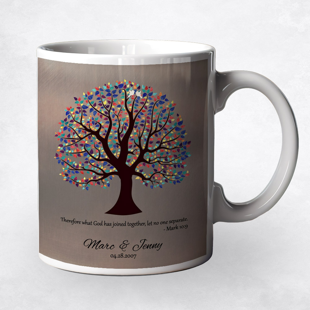 Closeup image of Colorful Decorative Tree Bronze 8th anniversary Coffee Mug M-1465