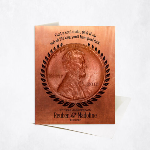 Lucky Penny Coin Soul Mate Quote 7th anniversary Stationery Card-1467