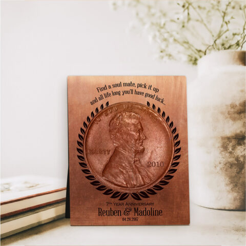 Metal Coin Penny 7th anniversary Copper Desktop Plaque Gift for couple D-1467