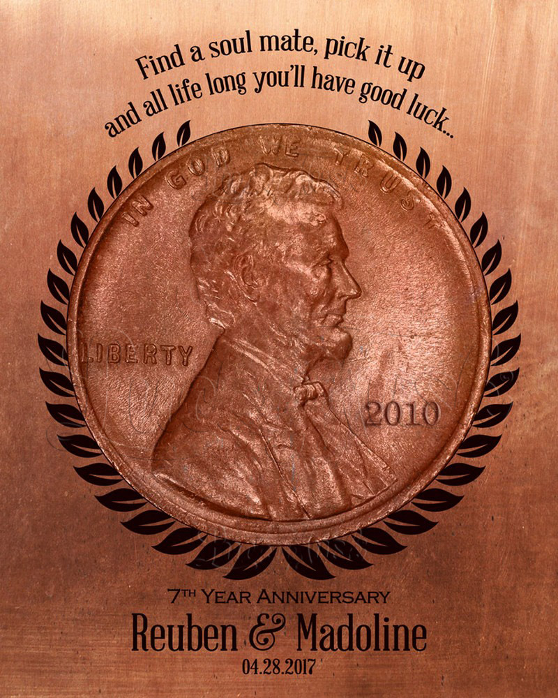 Lucky Penny Coin Soul Mate Quote on Copper 7th anniversary Wall Plaque LTC-1467