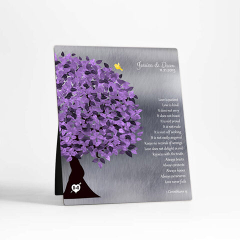 Purple Tree 10th anniversary Tin Desktop Plaque Gift for couple D-1474