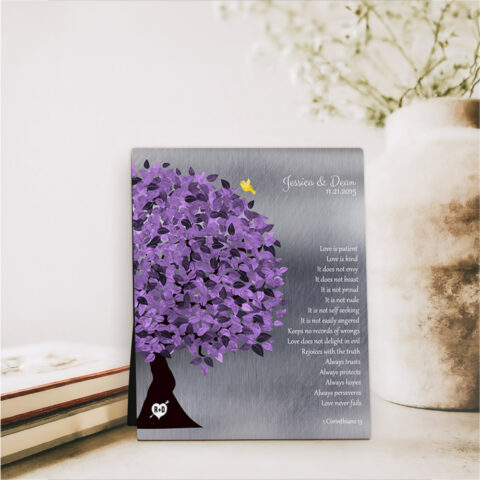 Purple Tree 10th anniversary Tin Desktop Plaque Gift for couple D-1474