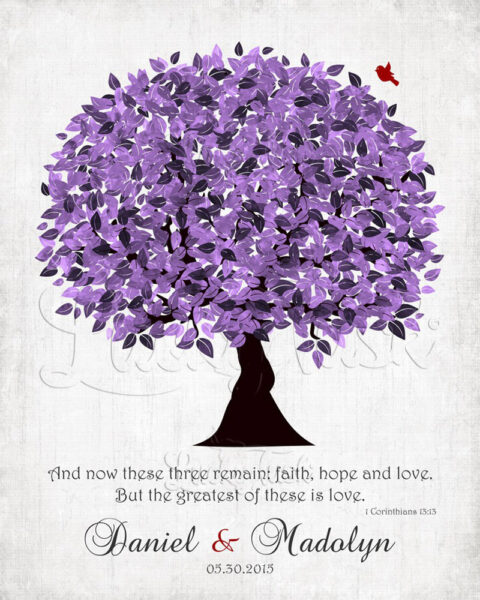 Purple Wedding Tree Personalized 10 Year Anniversary Corinthians 13:13 Vintage 13th Wedding Tree #1476