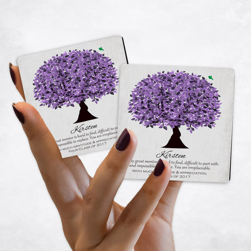 Close up picture of Leadership Appreciation Purple Tree Distressed Cotton Magnet Set MAG-1477