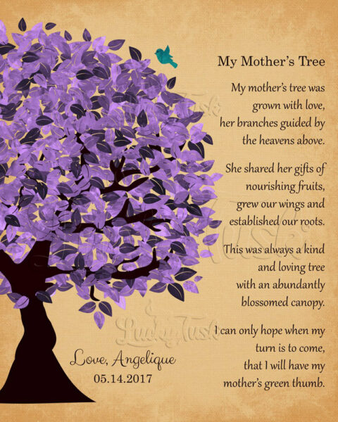 Personalized Mother’s Day Gift Purple Watercolor My Mothers Tree Poem Thank You Gift For Mom1478