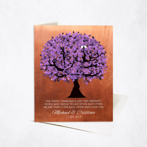 Purple Perfect Marriage Tree Quote 7th anniversary Stationery Card-1479