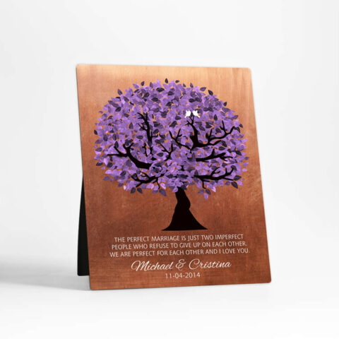 Purple Tree 7th anniversary Copper Desktop Plaque Gift for couple D-1479