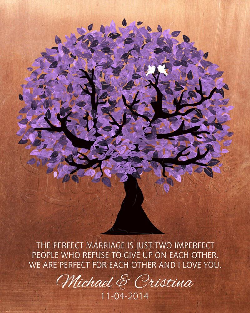 Purple Perfect Marriage Tree Quote on Copper 7th anniversary Wall Plaque LTC-1479