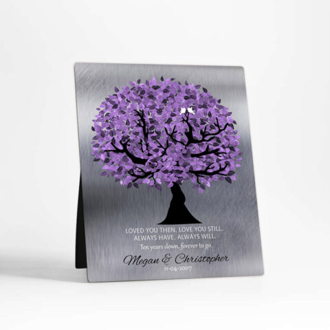 Purple Tree 10th anniversary Tin Desktop Plaque Gift for couple D-1480