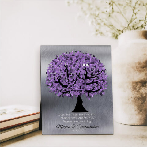 Purple Tree 10th anniversary Tin Desktop Plaque Gift for couple D-1480