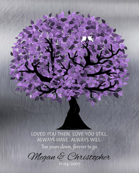 10 Year Anniversary Corinthians Loved You Then Purple Silver Personalized 25th Wedding Tree #1480