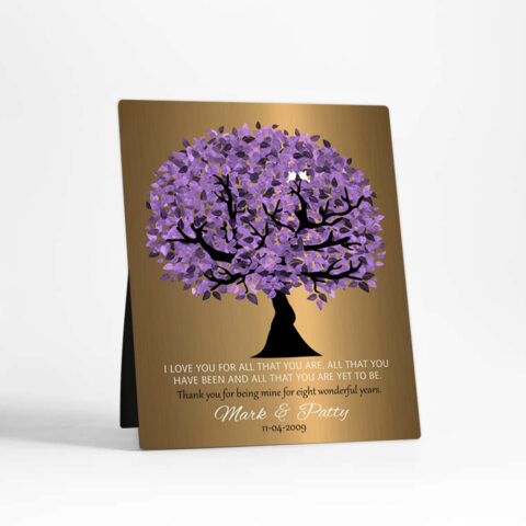 Purple Tree 8th anniversary Brass Desktop Plaque Gift for couple D-1481