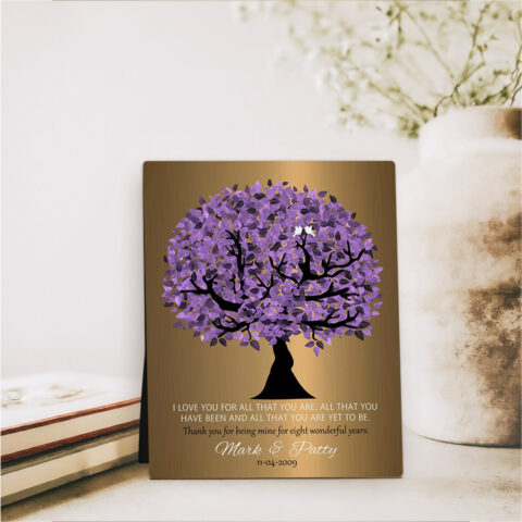 Purple Tree 8th anniversary Brass Desktop Plaque Gift for couple D-1481