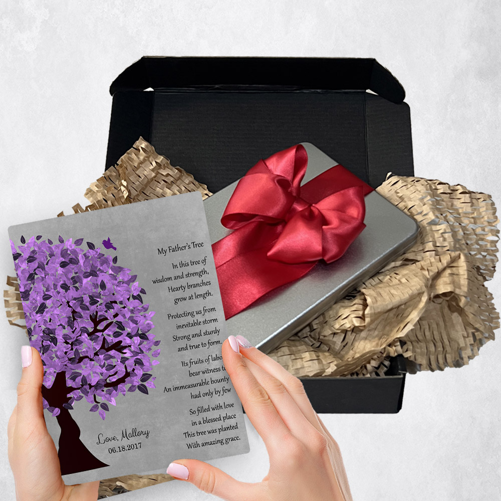 Personalized Father's Day gift delivery for dad Purple Tree  plaque for a unique and permanent flower delivery alternative. Father's Day gift delivery.