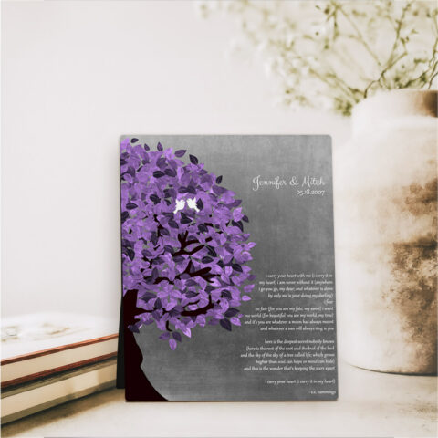 Purple Tree 10th anniversary Tin Desktop Plaque Gift for couple D-1483