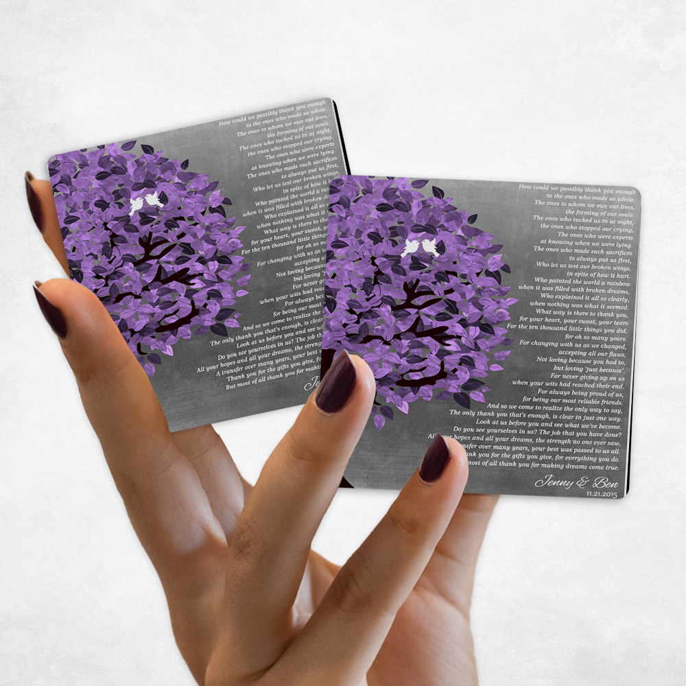 Close up picture of wedding Purple Tree on Tin Magnet Set MAG-1485