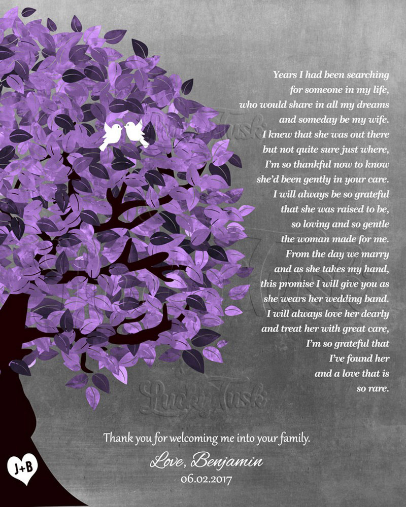 Purple Mother of the Bride Gratitude Tree Poem on Tin wedding Wall Plaque LTC-1486