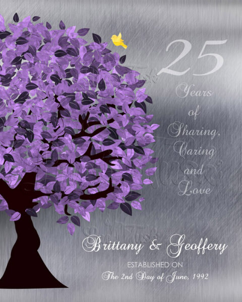 25 Year Anniversary Personalized Gift Silver Anniversary Purple Tree #1489