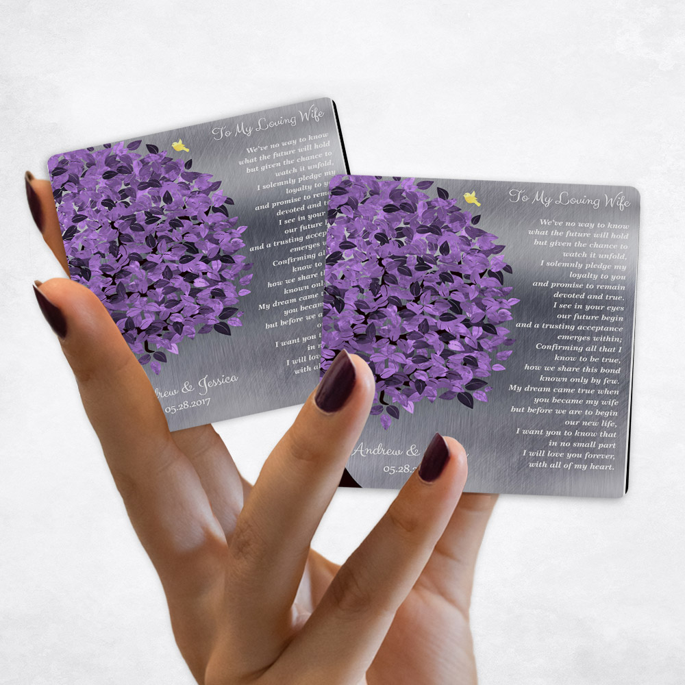 Close up picture of wedding Purple Tree on Tin Magnet Set MAG-1490