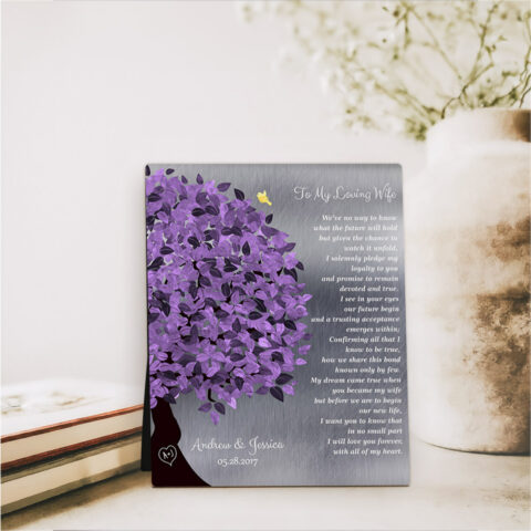 Purple Tree wedding Tin Desktop Plaque Gift for bride and groom D-1490