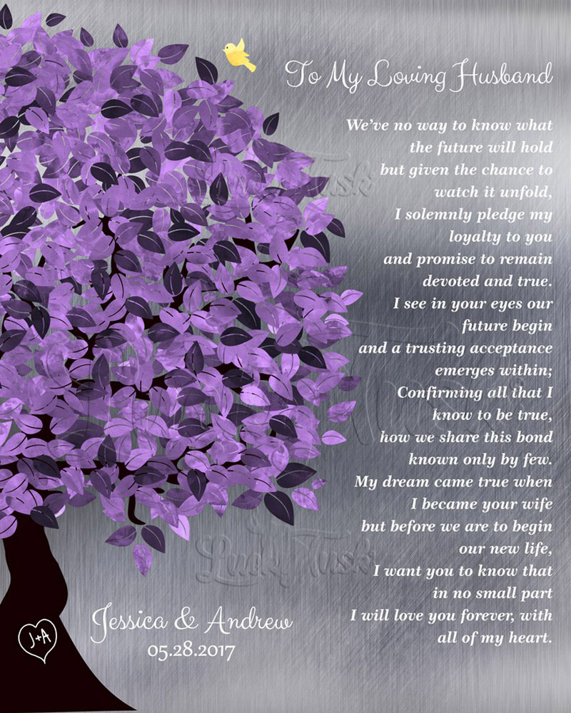 Love Poem For My Husband Purple Appreciation Tree Poetry on Tin wedding Wall Plaque LTC-1491