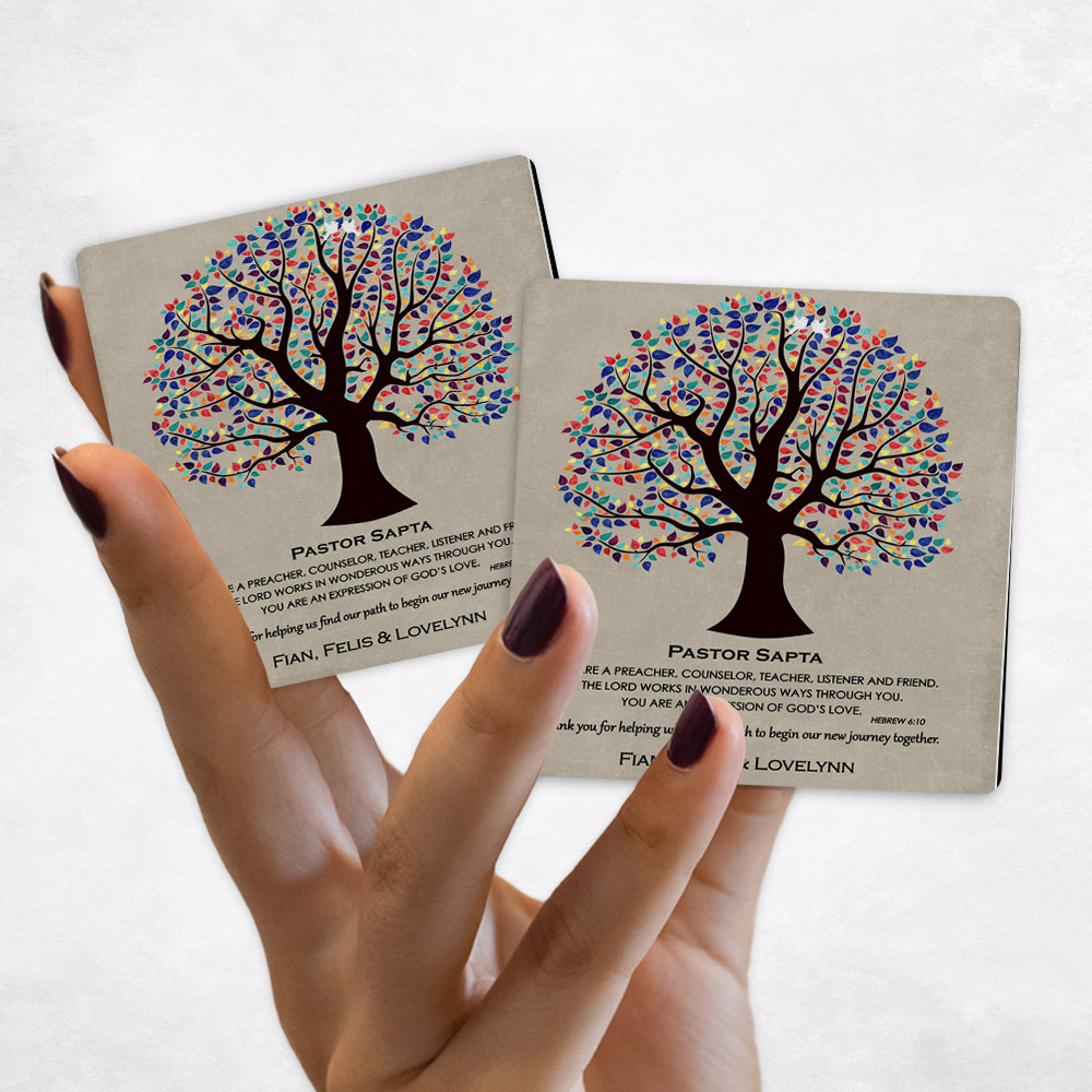 Close up picture of appreciation Colorful Decorative Tree on Stone Magnet Set MAG-1494