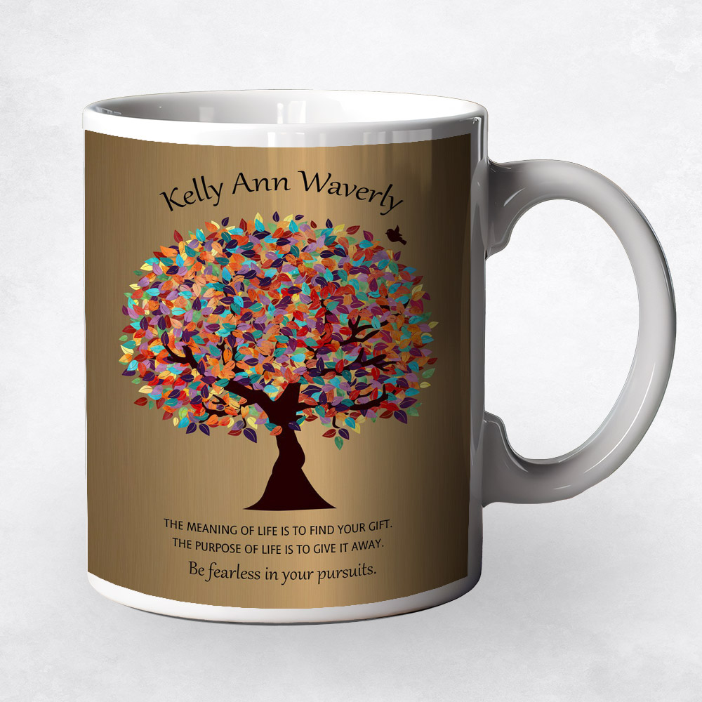 Closeup image of Colorful Spring Tree Brass Leadership Appreciation Coffee Mug M-1496