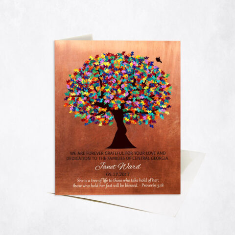 Puzzle Pieces Autism Tree Quote Colorful Leaves teacher appreciation Stationery Card-1497