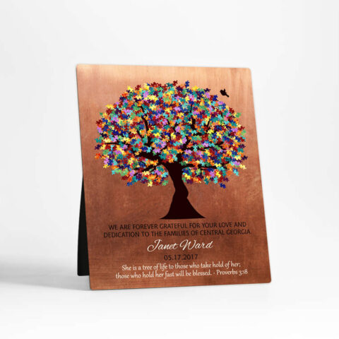 Autism Puzzle Tree teacher appreciation Copper Desktop Plaque Gift for teacher D-1497