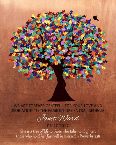 Personalized Autism Teacher Gift for Autism Teacher Administration Staff Watercolor Tree #1497