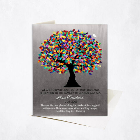 Puzzle Pieces Autism Tree Quote Colorful Leaves teacher appreciation Stationery Card-1498