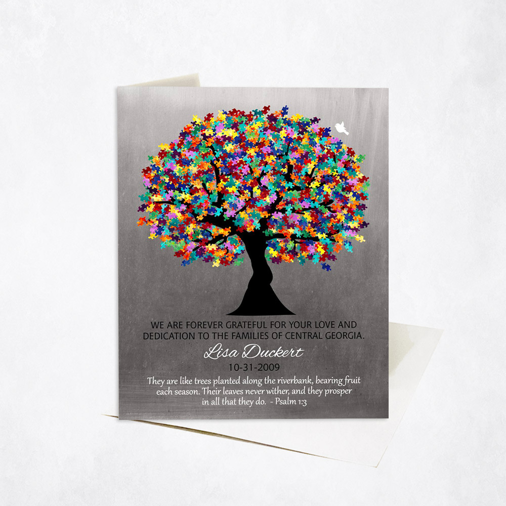 Picture of Puzzle Pieces Autism Tree Quote Colorful Leaves teacher appreciation Stationery Card C-1498