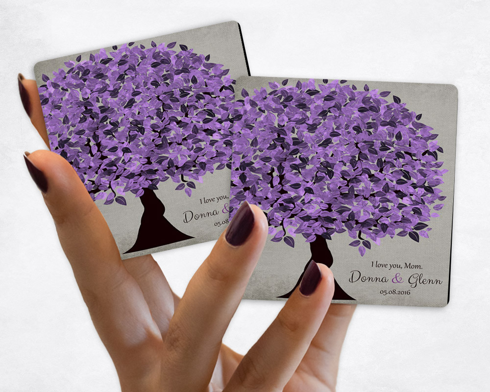 Close up picture of wedding Purple Tree Distressed Linen Magnet Set MAG-1500