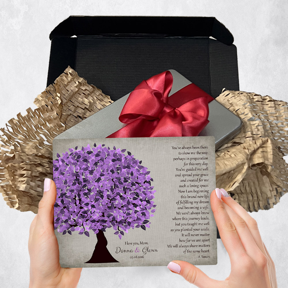 Personalized wedding gift delivery for mother of the bride Purple Tree  plaque for a unique and permanent flower delivery alternative. wedding gift delivery.