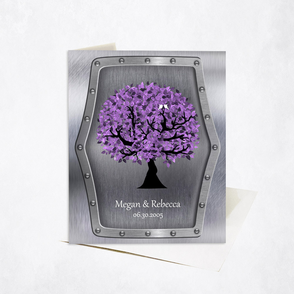 Picture of Purple Commemoration Tree Names and Date 11th anniversary Stationery Card C-1501