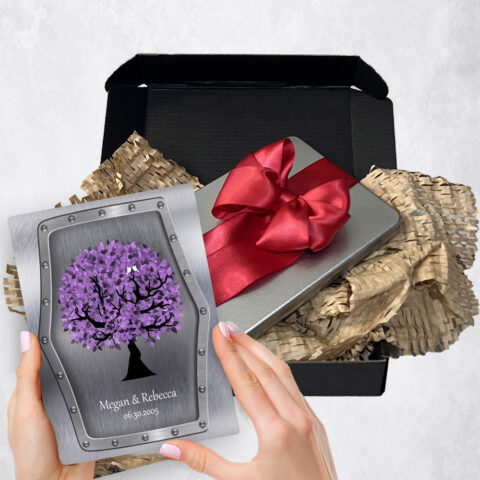 11th anniversary Gift Delivery for couple, husband or wife Purple Tree Tin  Plaque TOY-1501