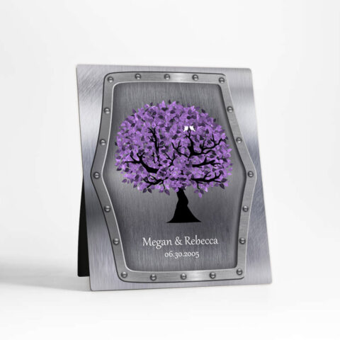 Purple Tree 11th anniversary Tin Desktop Plaque Gift for couple D-1501