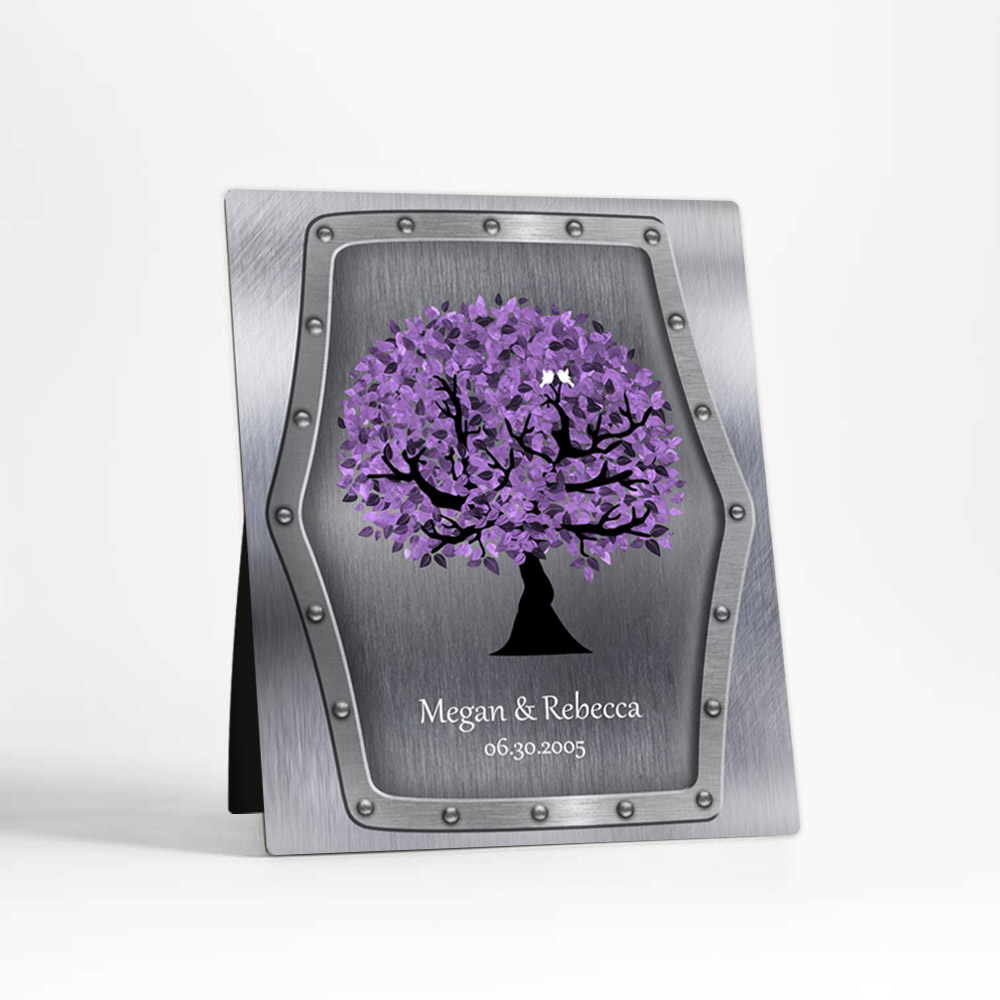 Single image of Purple Tree 11th anniversary Tin Desktop Plaque