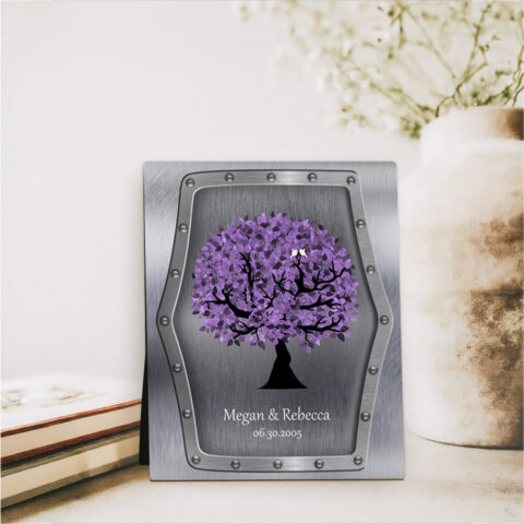 Purple Tree 11th anniversary Tin Desktop Plaque Gift for couple D-1501