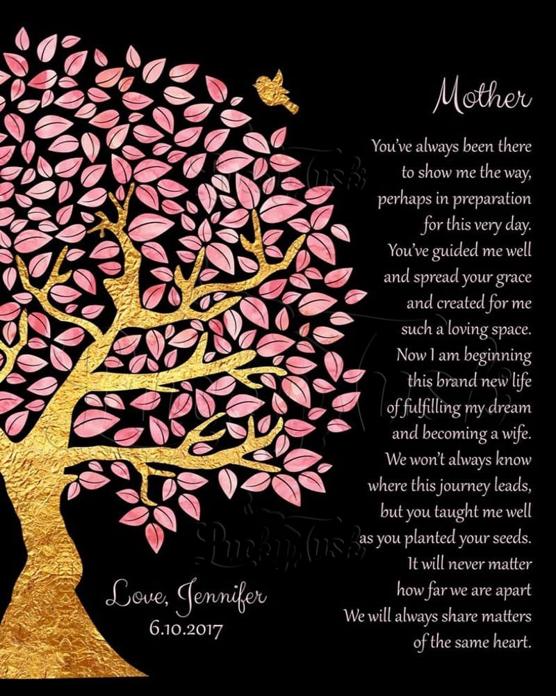 Pink and Gold Mother Appreciation Tree Poem on Black wedding Wall Plaque LTC-1502