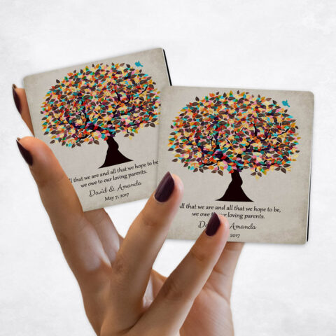 wedding Colorful Autumn Tree Distressed Linen Magnet Set MAG-1504