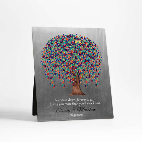 Watercolor Willow Tree 10th anniversary Tin Desktop Plaque Gift for couple D-1512