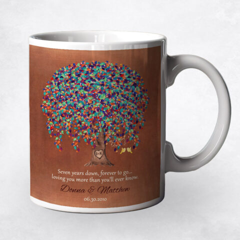 Watercolor Willow Friendship Tree with Heart Copper 7th anniversary Coffee Mug M-1513