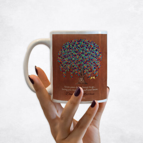 Watercolor Willow Friendship Tree with Heart Copper 7th anniversary Coffee Mug M-1513