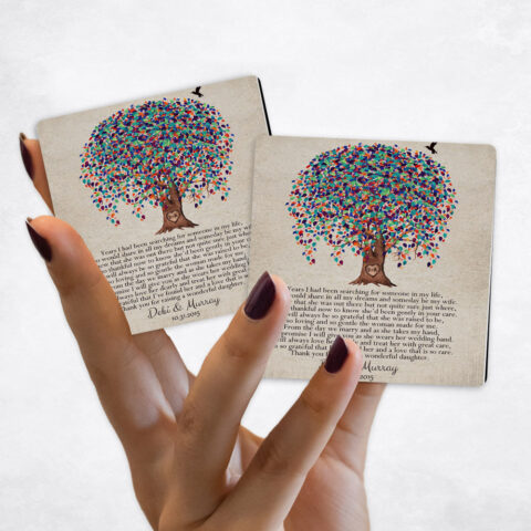 wedding Watercolor Willow Friendship Tree with Heart Vintage Canvas Magnet Set MAG-1518