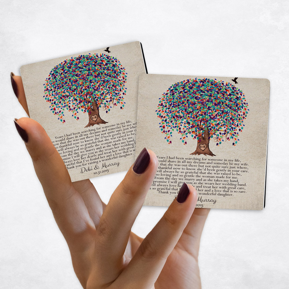 Close up picture of wedding Watercolor Willow Friendship Tree with Heart Vintage Canvas Magnet Set MAG-1518