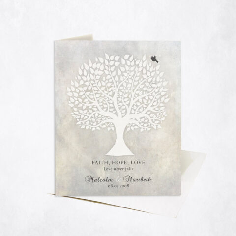 White Silhouette Tree Faith Hope Love anniversary Stationery Card-1520